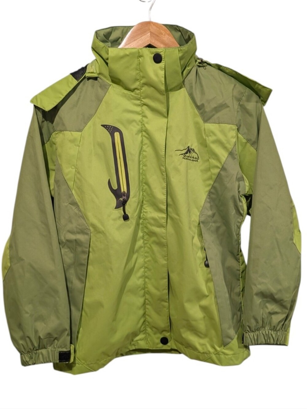 Qi Wu Hai Kids Two-Tone Green Water Resistant Hooded Jacket Size Large